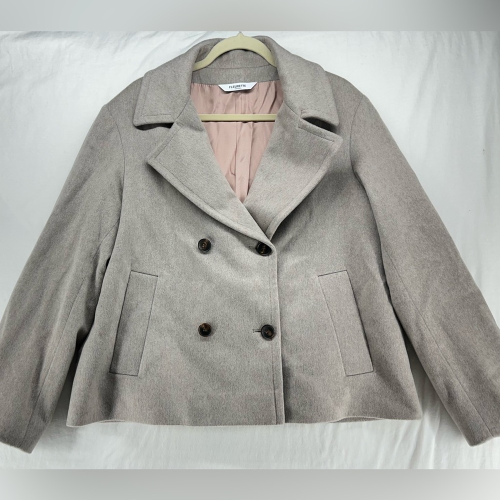 Fleurette Wool Collar Tan Double-Breasted Crop Pea Coat Size 12 New Without Tags